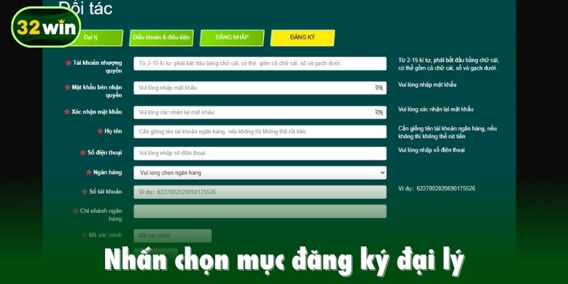 Nhấn chọn mục đăng ký đại lý