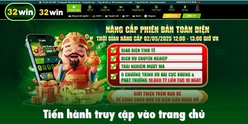 Tiến hành truy cập vào trang chủ