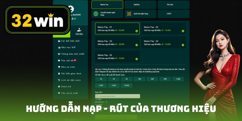 Hướng dẫn nạp - rút ở chuyên trang của thương hiệu