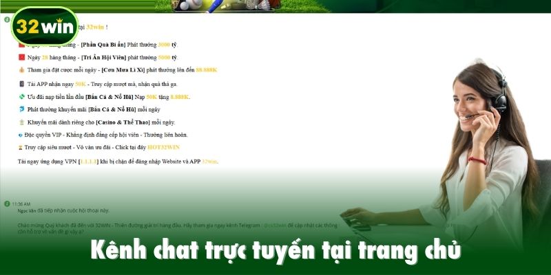 Kênh chat trực tuyến tại trang chủ